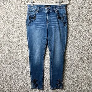 Lucky Brand Jeans Women’s 10 Floral Embroidered Dark Wash Denim Blue Skinny